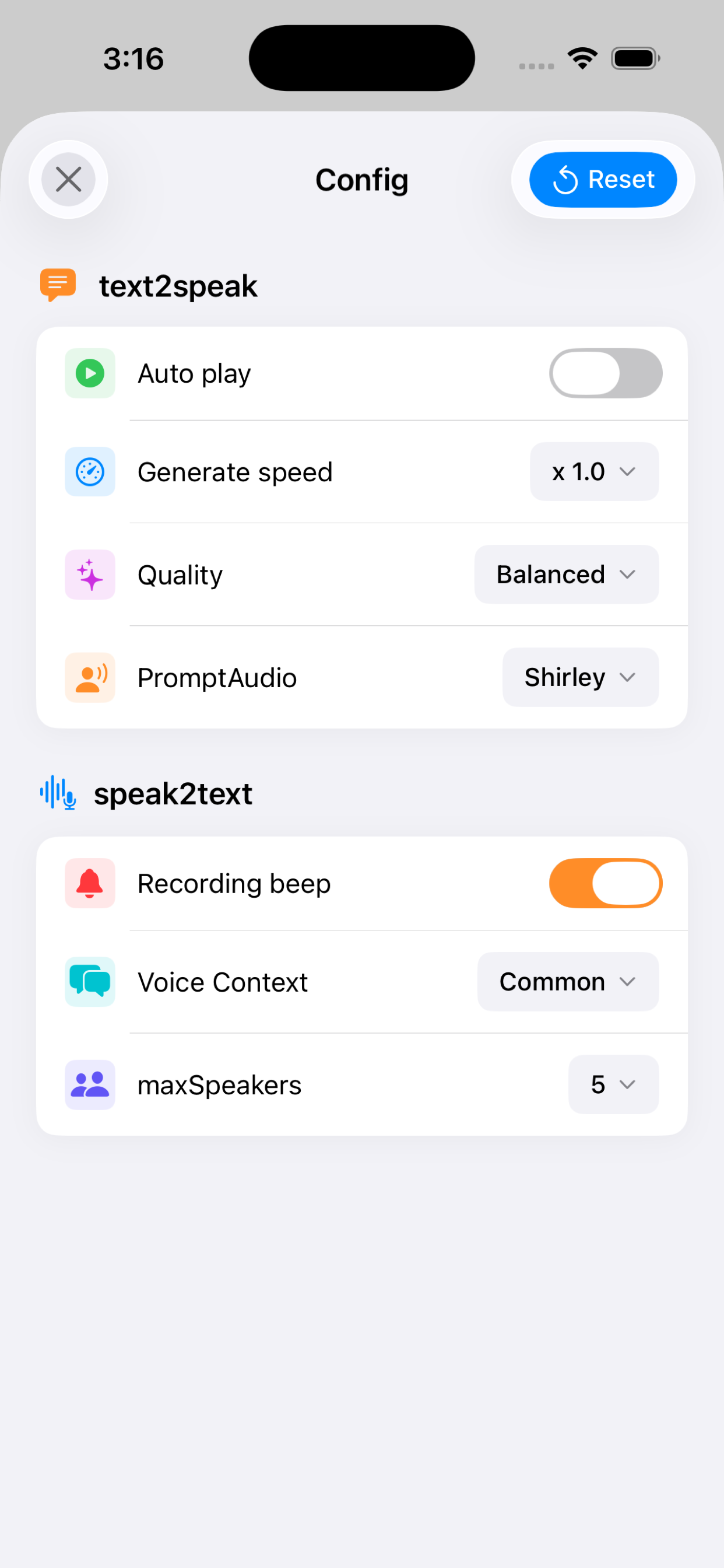 Texpeak settings